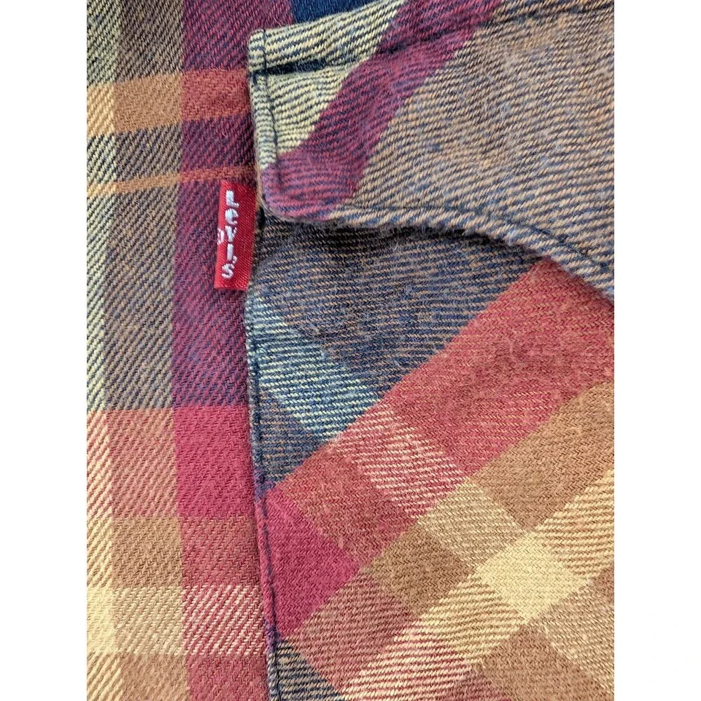 Levis Brown Tan Long Sleeve Cotton Button Up Plaid Flannel Mens Size Large
